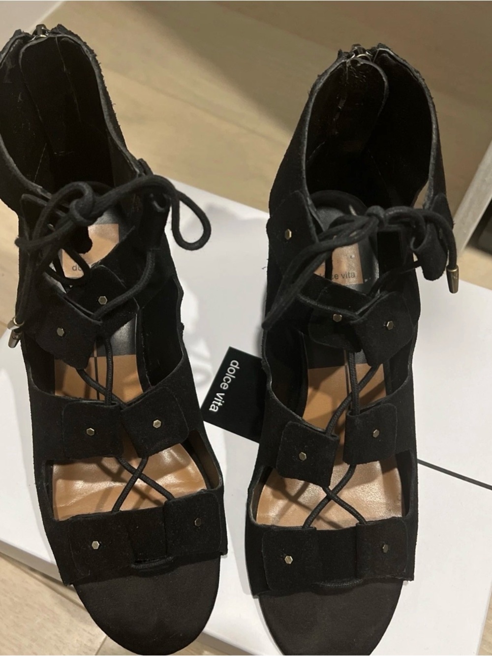 Dolce Vita Sandals Womens 8.5 Lorena Casual Back Zip Gladiator Wedge Brown Suede